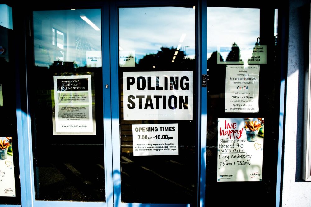 A polling station door